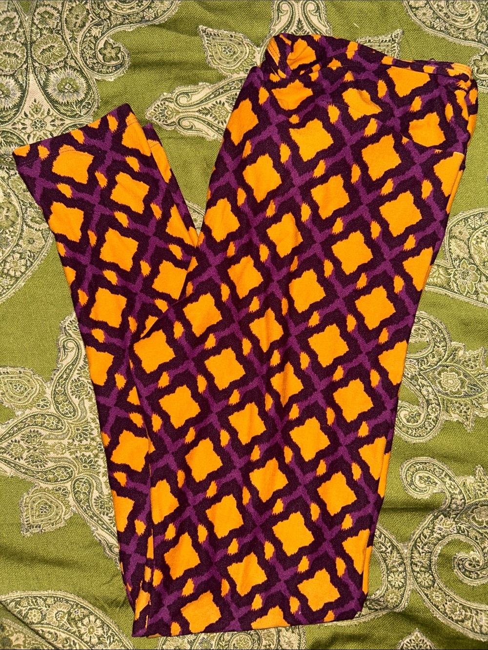 LuLaRoe Purple & Orange Geometric Leggings